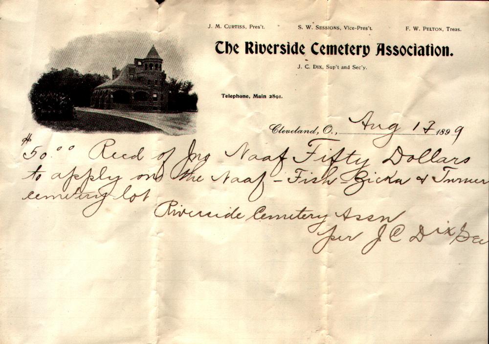 FISH - Receipt from the Riverside Cemetery Association (1899)