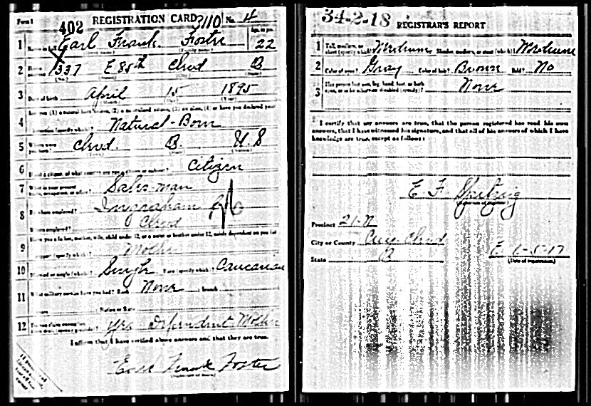 WWI Draft Card - Foster, Earl Frank