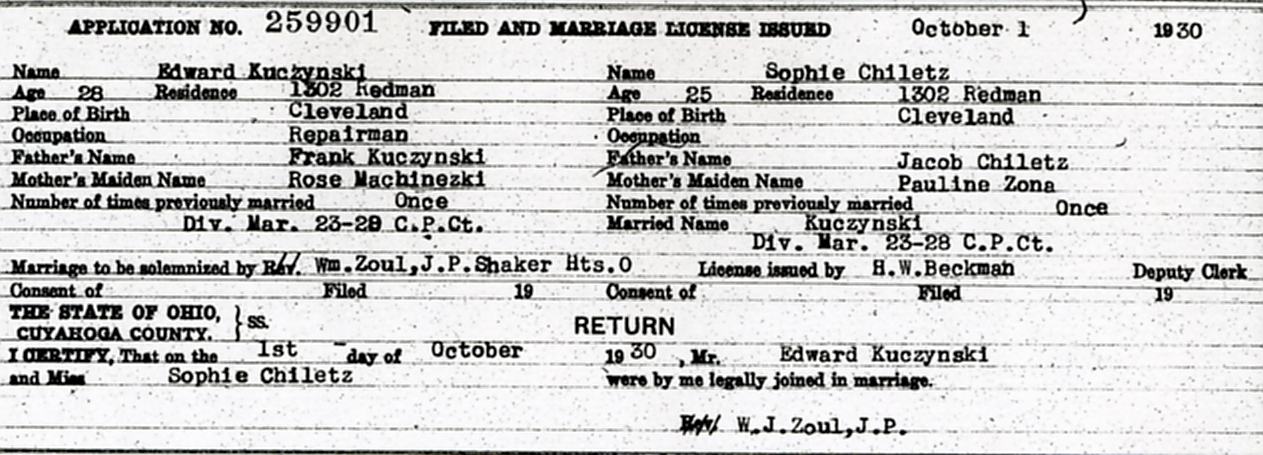 Marriage Record - Kuczynski, Edward and Cielec, Sophia