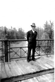 Bridge over a ravine in Riverside Cemetery - 1936This photo shows a good view of the wooden bridge deck and the road below.