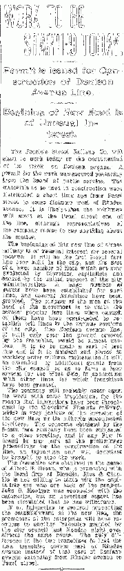 1903 newspaper notice for construction of the street railway on Denison Ave.Source: Cleveland Plain Dealer of Sep 23, 1903NOTE:  Click on the thumbnail and then click on the intermediate image to get a clear view.